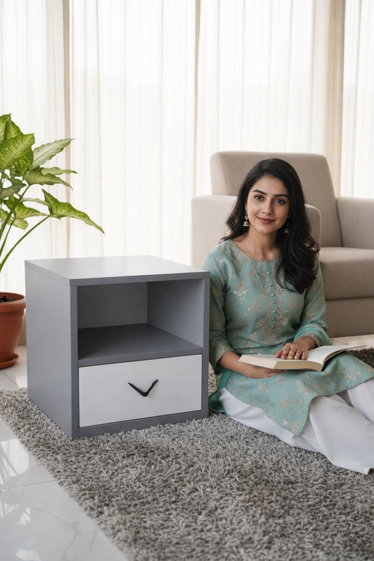 Modern Bedside Table Set of 2 – Gray & White